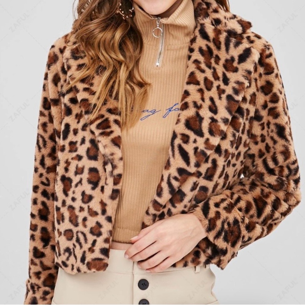 Zaful Leopard Faux Fur Coat Women’s Small